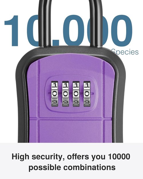 Puroma Key Lock Box - Portable Wall-Mounted Key Storage with Resettable Code | Purple, 1 Pack