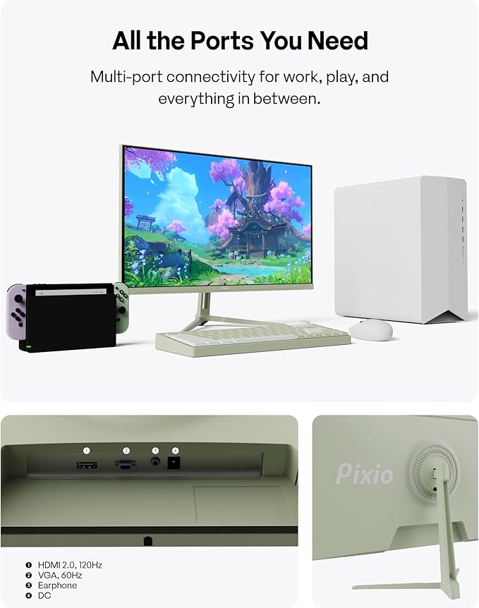 Pixio PX246 Wave Mint Green 24 inch 120Hz Refresh Rate FHD 1080p Resolution IPS Panel 4ms GTG Response Time Gaming Monitor with Adaptive Sync