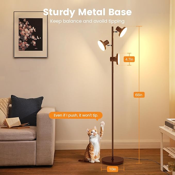 SIBRILLE 36W LED Tree Floor Lamp, Modern Dimmable Standing Lamp with Remote & Touch Control, 4 Color Temperatures, 3 Rotatable LED Light Floor Lamps for Living Room, Bedroom, Office