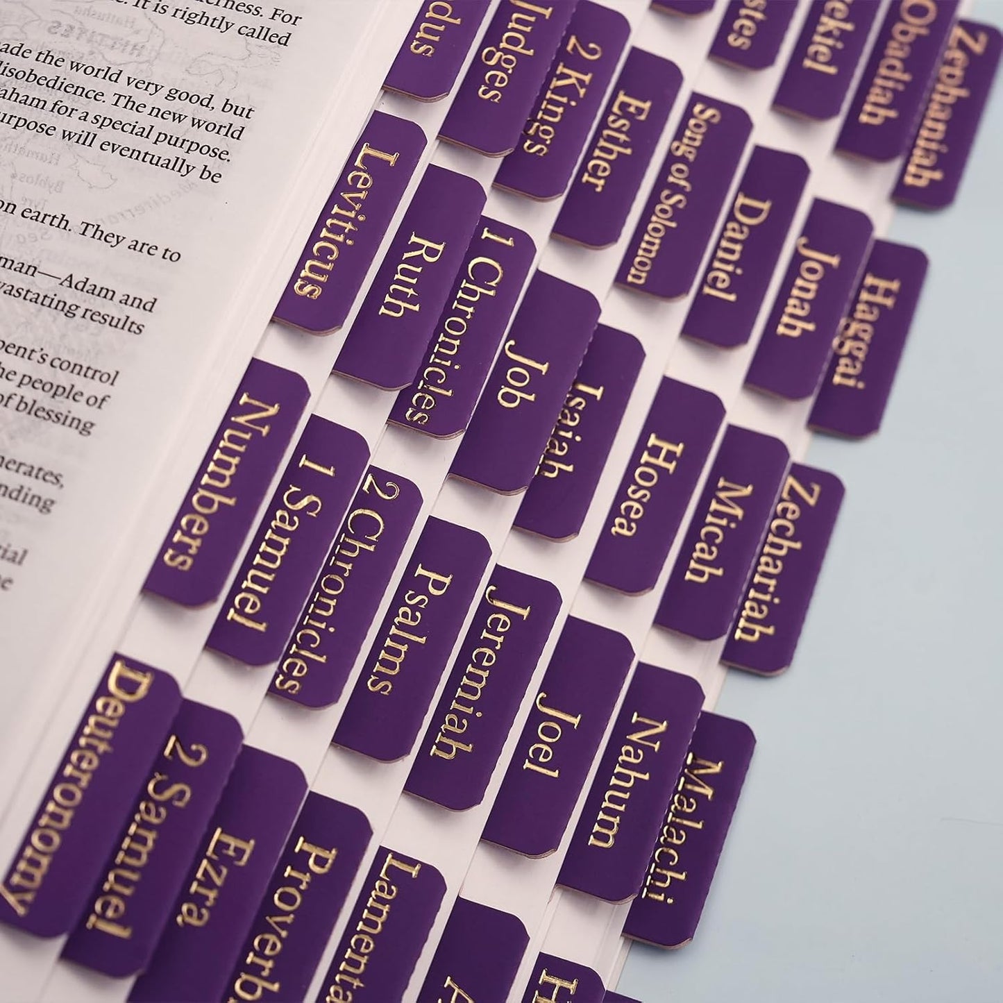 XKDOUS Bible Tabs - Purple Leather with Gold Accents | 66 Tabs for Old & New Testament + 9 Blank Tabs