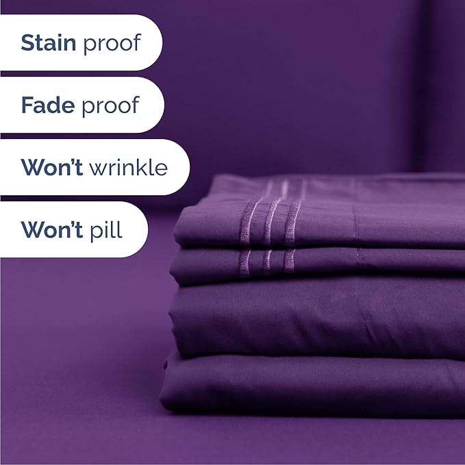 Cal King Size 4 Piece Sheet Set - Comfy Breathable & Cooling Bed Sheets Set - Hotel Luxury Bedding for Women, Men, Kids, Teens, Boys & Girls - Deep Pockets, Soft and Wrinkle Free - Oeko-Tex - Purple
