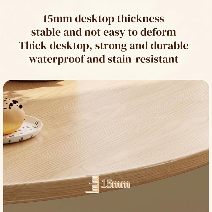24 Inch Modern Round Dining Table, Mid Century Pedestal Kitchen Table for Small Spaces, Natural Wood Top Coffee Table with Stable Metal Base for Apartment, Living Room, Office, Studio