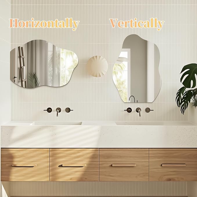 Niccy Irregular Mirror, 20"x28" Asymmetrical Bathroom Mirror, Decorative Modern Mirrors for Bathroom, Bedroom, Living Room, Entryway, Frameless Vanity Mirror, Unique Wall Mounted