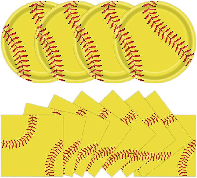 40 Pcs Softball Plates and Napkins Party Supplies, Disposable Paper Plates and Napkins Tableware Set for Sports Theme Softball Birthday Party Decorations Serves 20