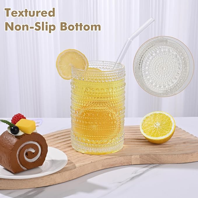 ZMOWIPDL Vintage Hobnail Drinking Glasses Set of 8,Clear 12 oz & 15oz Highball Glass Cups, Kitchen Drinkware Glassware,Embossed Water Tumbler,for Beer,Cocktail,Whiskey,Juice and Various Mixed Drinks