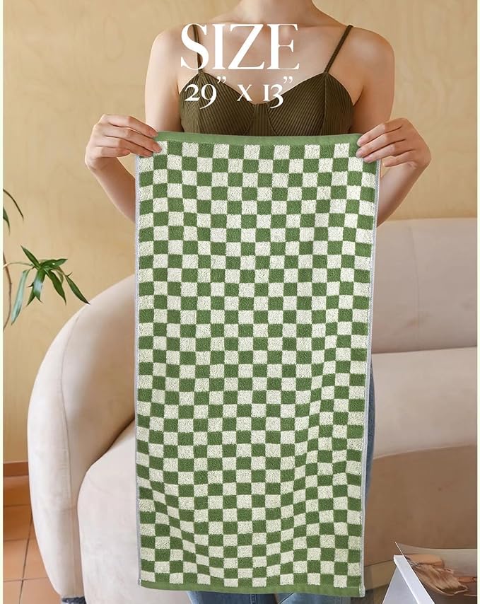 Jacquotha Green Hand Towels for Bathroom Set of 4 - Cute Checkered Bathroom Towels for Kitchen Decor, Lightweight for Bath Face Body