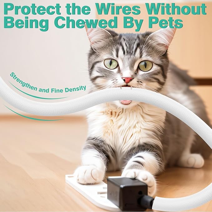 UOMTFAI Dog and Cat Cord Protector 10ft - 1inch, Flexible Cable Sleeve for Easy Cord Management, Protects Cables from Pets Chewing, Ideal for USB, Power, Audio and Video Cords - White