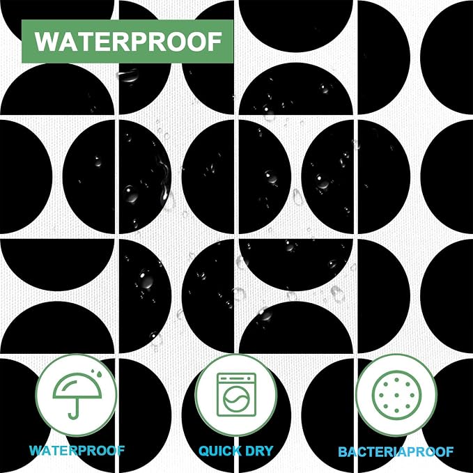 Black and White Mid Century Modern Shower Curtain, Boho Abstract Geometric Retro Art Bath Curtains For Bathroom, Colorful Unique Pattern Waterproof Polyester Fabric Bathroom Set 12 Hooks 72X84IN