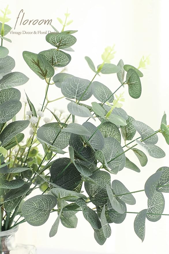 Floroom 3 Kinds of Artificial Silver Dollar Eucalyptus Stems Faux Greenery Spray, 19pcs Best Filler Fake Plants for DIY Bouquet Wedding Centerpieces