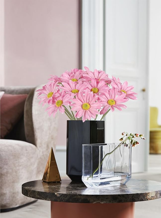 IPOPU 15pcs Daisies Artificial Flowers Faux Pink Daisies Flowers 12" Fake Wildflowers Flower Silk Flowers for Floral Arrangements Wedding Home Garden Decor (Pink)