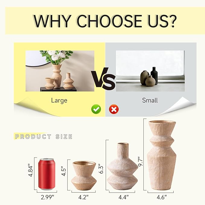 Ceramic Vase Home Table Decor - Gold Flower Vase Set of 3 Living Room Kitchen Decorations Farmhouse Modern Rustic Vases Decorative Centerpiece for Shelf Bedroom Office Bathroom Dining Coffee Desk