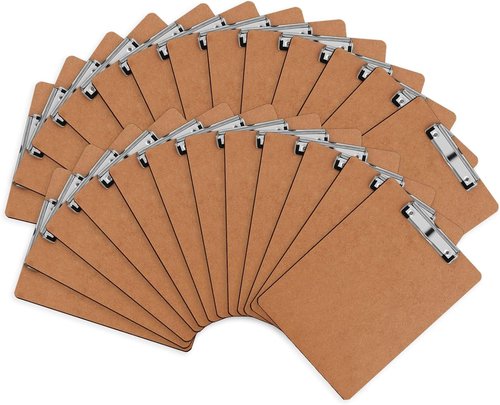 Herkka 25 Pack Hardboard Clipboards - Eco-Friendly Low Profile Design | Standard A4 Letter Size