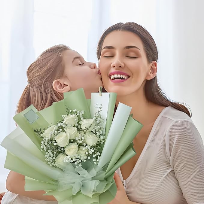 DEWJDFSC 20 Sheets Flower Wrapping Paper,Waterproof Floral Korean Bouquet Wrapping Paper, Florist Supplies, Suitable for Flowers Gift Packaging（Green-2）