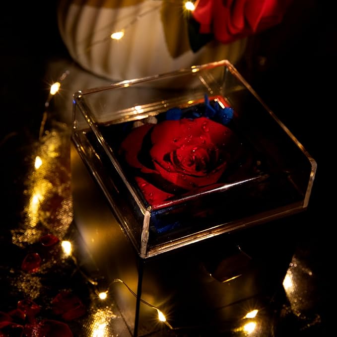 Forever Rose Gifts for Her,Preserved Real Red Flowers Rotating Box with I Love You Necklace 100 Languages,Mothers Day Eternal Rose Rotating Jewelry Box Gifts for Women Mom Wife Girlfriend
