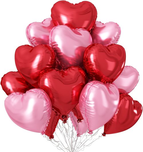 Heart Balloons by Pink Red - 12Pcs 18 Inch Light Pink Foil Love Balloons for Valentine's Day & Weddings