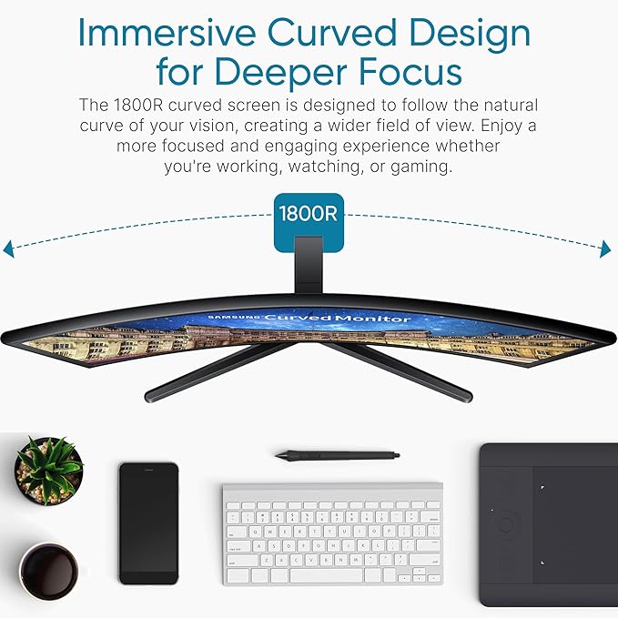 Samsung S36GD 27" Curved Monitor – LCD FHD, 16:9, 1920x1080, HDMI, VGA, VESA, Eye Saver & Flicker-Free Tech – Boomph's Comprehensive Ultimate Performance Cloth Solution for Your Workspace