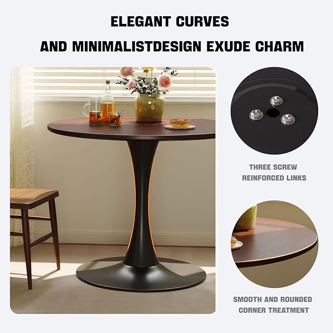 31.5" Tulip Table for 2-4 Persons Modern Round Dining Room Table, Mid-Century Modern Walnut Small Kitchen Table with MDF Wooden Top, Leisure Coffee Table for Living Room, Dining Room, Office