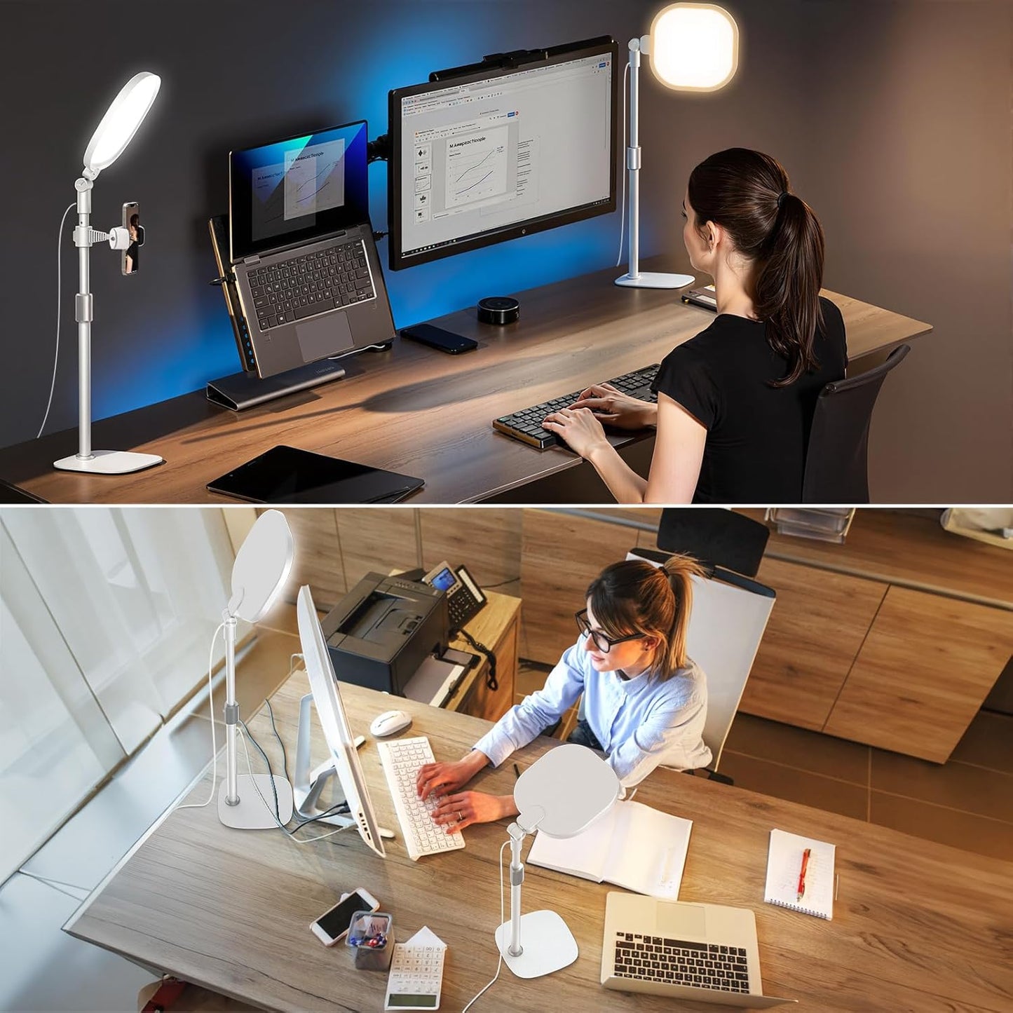 Video Conference Light by [Brand Name] - 30 Light Modes Desk Ring Light with Stand for Webcam | Perfect for Meetings & Live Streams