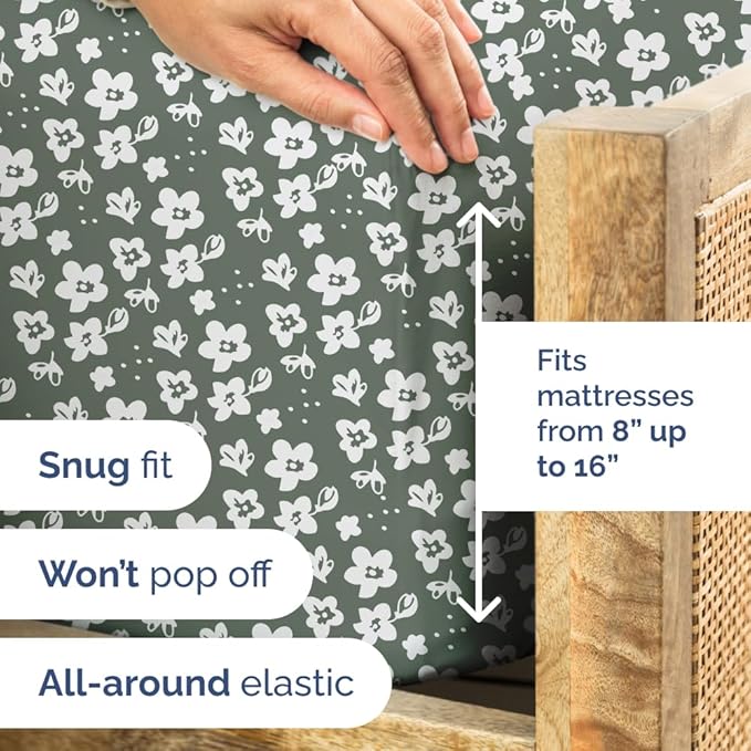 Floral Sheets - Green Floral Bed Sheet Set - 1 Flat, 1 Fitted & 1 Pillowcase w/ Deep Pockets - Comfy, Wrinkle & Fade Free - Boho Botanical Bedding - Ultra-Soft, Breathable & Cooling - Twin XL Size Set