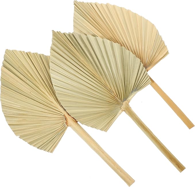 Unomor 3pcs Natural Dried Palm Leaf Decoration for Wedding Layout and Cocktail Party Adornments Premium Handmade Palm Fans for DIY Flower Arrangement Boho Wall Art and Window Display