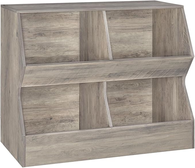 DINZI LVJ Kids Bookshelf, Toy Storage Organizer, Wooden Toy Storage Cabinet, 4 Cubby Children Bookcase, 39.4" L Toddler Book Shelf for Bedroom, Nursery, Hallway, School, Gray Wash