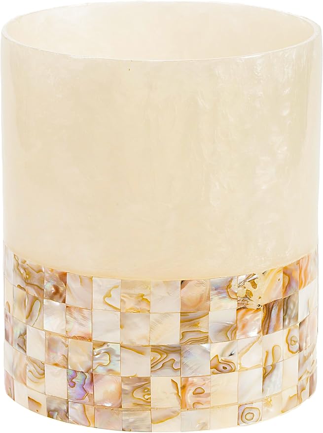 Creative Scents Milano Small Bathroom Trash Can 1.58 Gal / 6L - Decorative Bathroom Wastebasket with Beautiful Mother of Pearl Shells; Modern Round Waste Basket for Room, Bedroom or Living Room