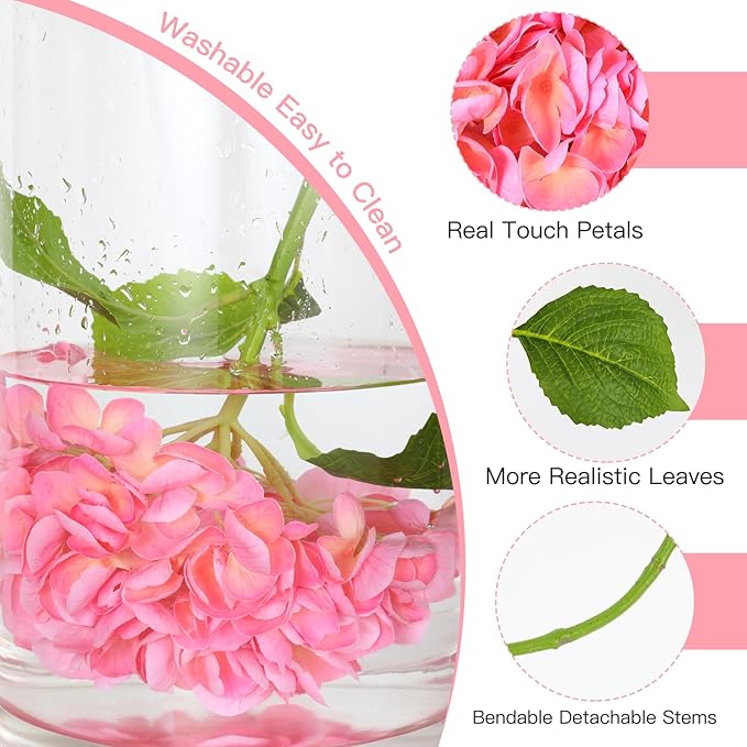 3Pcs Hydrangea Artificial Flowers, 22.44" Real Touch Latex Faux Hydrangea with Long Stems & Leaves for Home Office Decor or Wedding, Party, Centerpieces, Floral Arrangements (Pink)