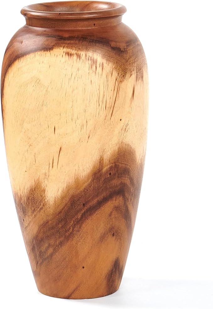 Greenage Natural Acacia Wood Vase Handmade 7.1" 7.1" x 19.7" Handcrafted Solid Wooden Table Flower Holder Rustic Decorative Tall Floor Vase for Living Room Balcony Home Decor