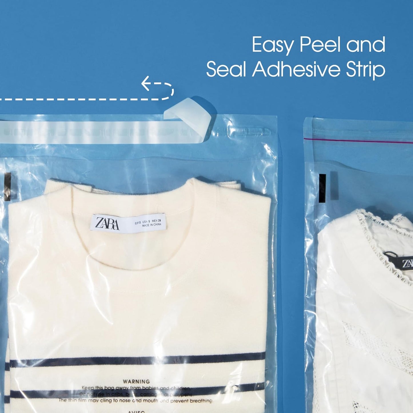 Spartan Industrial - Self-Seal Clear Poly Bags (11” X 14”, 200 Count) with Suffocation Warning | Resealable Glue
