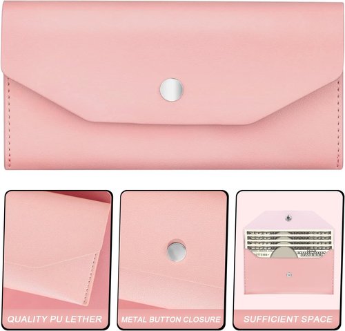 Pu Leather Cash Envelope Wallet - Reusable Cash Stuffing Wallet for Men & Women | Pink