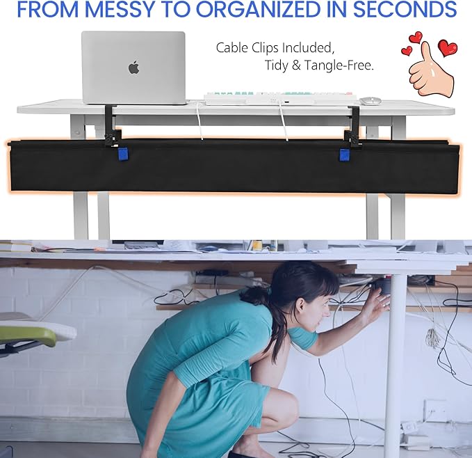 48" Under Desk Cable Management Tray- Clamp/Screw Mount Desk Cable Organizer Cable Tray Hiders for Office&Home