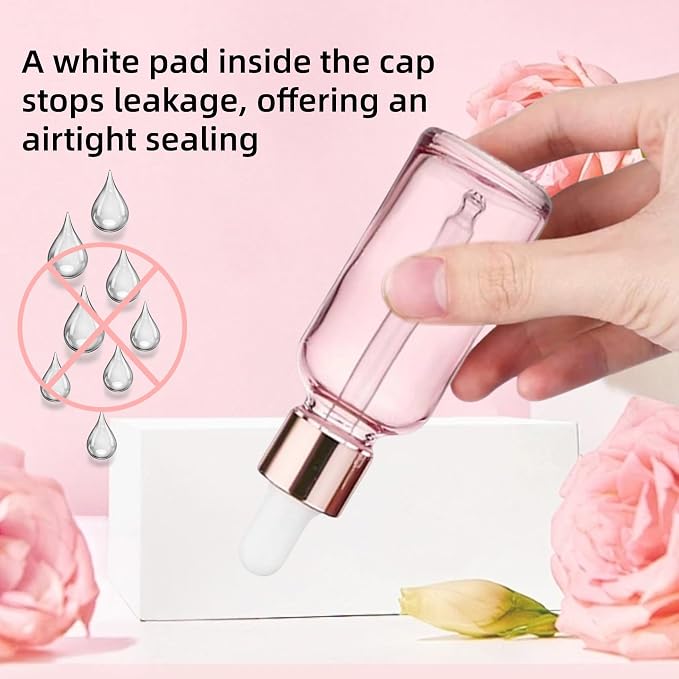 3PCS Dropper Bottle 1 oz Glass Dropper Bottles with Dropper Pipettes Small Sample Dropper Bottles Refillable with Funnels and Labels for Essential Oils, Aromatherapy(30ml Pink)