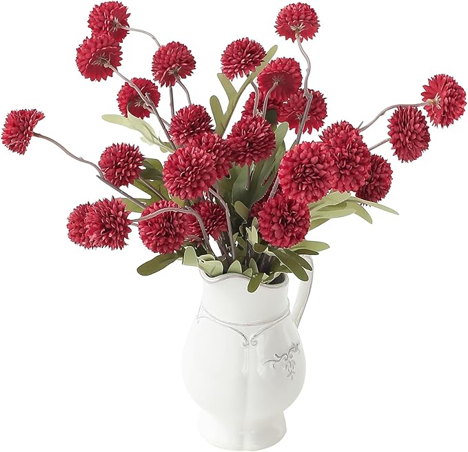 Floroom 6pcs Dark Red Faux Silk Mums Artificial Flowers, Bulk Fake Small Mini Chrysanthemums with Stems for DIY Wedding Centerpieces Floral Arrangements Vase Fillers Home Decorations