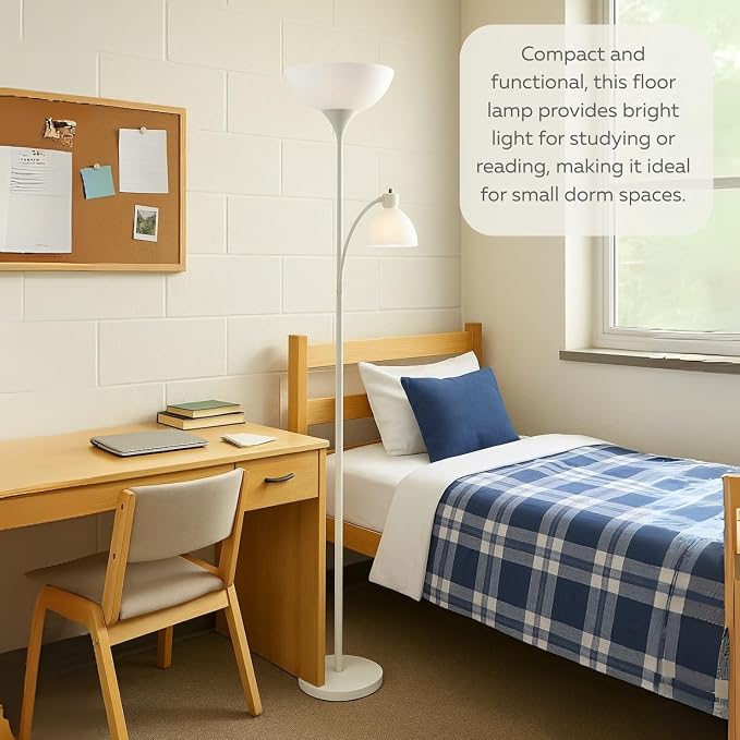 LIGHTACCENTS Floor Lamp with White Plastic Shades, Adjustable Standing Lamp, Reading Light, Head Lamp, Ideal Floor Lamps for Living Room, Measures 12x12x72 inches