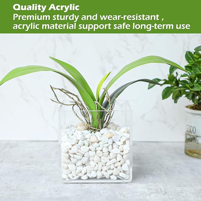 Kamehame Clear Vase 2 Pcs Acrylic Vase, 5"x5"x5" Succulent Pots Planters, Square Cube Vases for Centerpieces, Flower Vase for Home Office Wedding Floral Decor