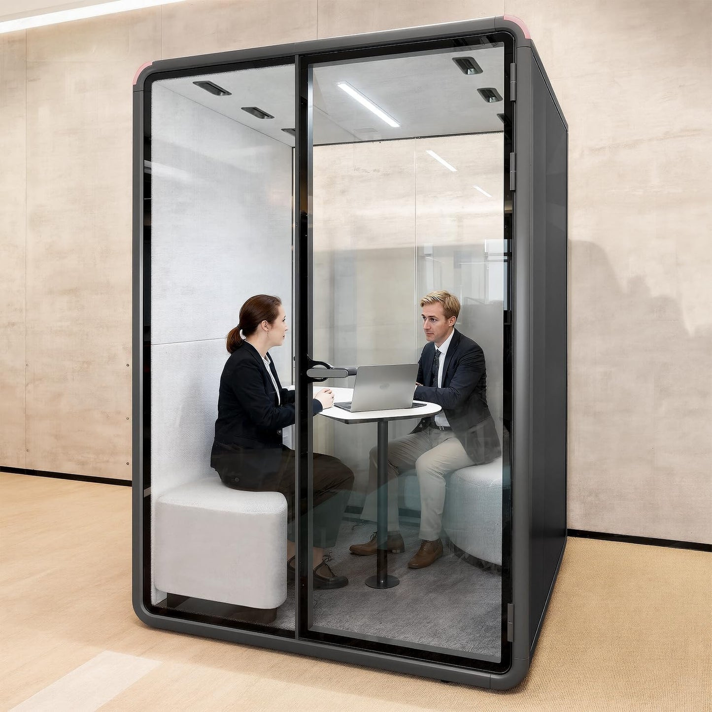 Soundproof Office Pod Booth - Black 2-Person Meeting Pod with Acoustic Panels | Portable Privacy Workspace H92in W63in D55in