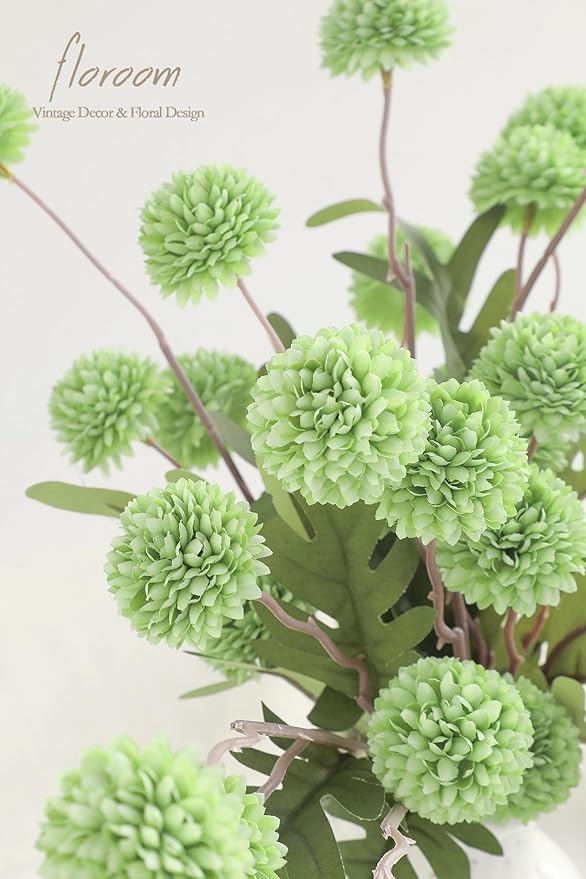 Floroom 6pcs Elf Green Faux Silk Mums Artificial Flowers, Bulk Fake Small Mini Chrysanthemums with Stems for DIY Sage Green Wedding Centerpieces Floral Arrangements Vase Fillers Home Decorations