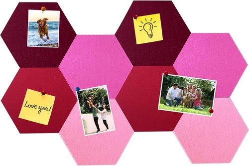 Skiennix 8Pcs Hexagon Felt Cork Board Tiles - Self-Adhesive DIY Bulletin Board for Home & Office Decor | Gradual Red