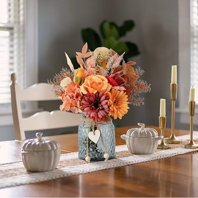 Leftover Fake Fall Flowers in Vase,Fall Silk Flower Arrangements,Fall Centerpieces for Tables,Faux Flowers for Vase,Artificial Flowers for Autumn Decor,Home Decor Living Room