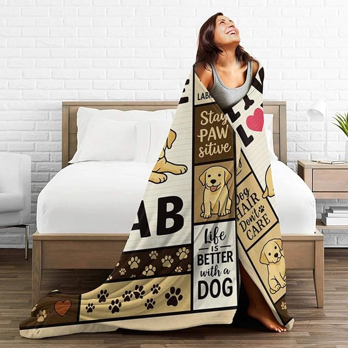 Labrador Retriever Blanket Cute Dog Throw Blanket Love Lab Puppy Soft Cozy Fleece Fuzzy Stuffed Plush Flannel Animal Gifts for Girls Women Boys Kids Adults 60"X80"