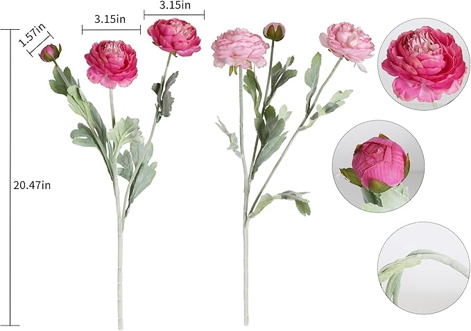 IPOPU Fake Peonies Artificial Ranunculus Flowers 6pcs 18Heads Pink Flowers Combo Hot Pink Silk Flowers 20.47" Artificial Flowers Bulk for Faux Floral Arrangements Home Table Decor (Multi-Pink)