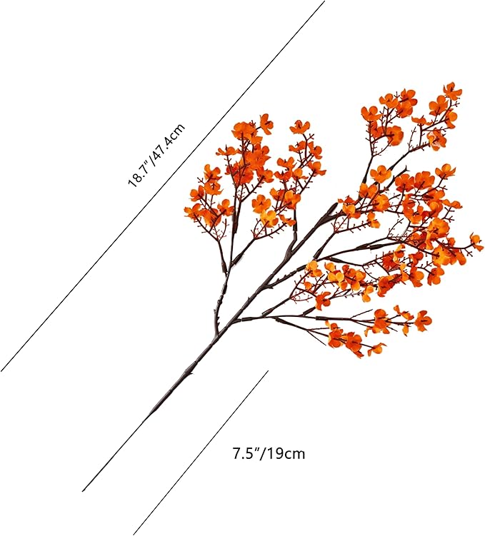 Mandy's Orange Artificial Baby’s Breath European Flowers 6 Bundles Silk Gypsophila with Bendable Stems for Fall Thanksgiving & Christmas Centerpiece Wedding Decor and Table Arrangements