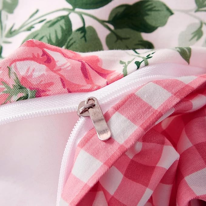 Pink Flower Duvet Cover Set Twin 3 Pieces Girls Floral Duvet Cover 100% Microfiber Blossom Rose Flower Comforter Cover Cottagecore Bedding Set Vintage Botanical Comforter Cover with Zipper Closure