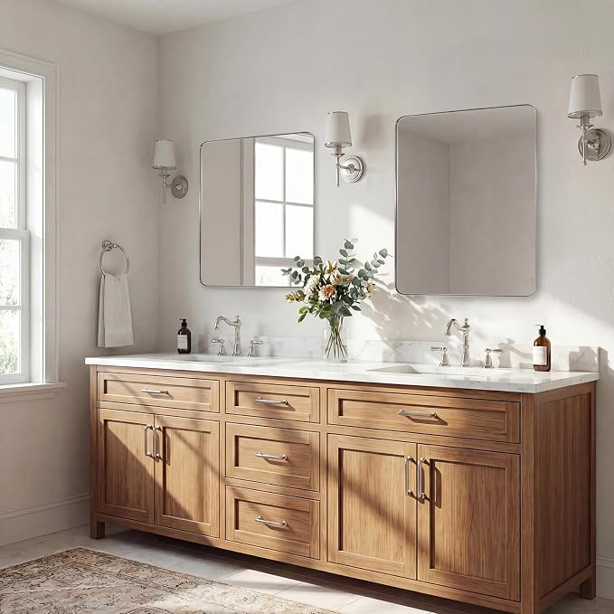 ANDY STAR Brushed Nickel Mirrors for Bathroom Sink, 24x30 Inch Bathroom Vanity Mirror with Rectangular Metal Frame-Modern Clean Design with Superior Stainless Steel Frame