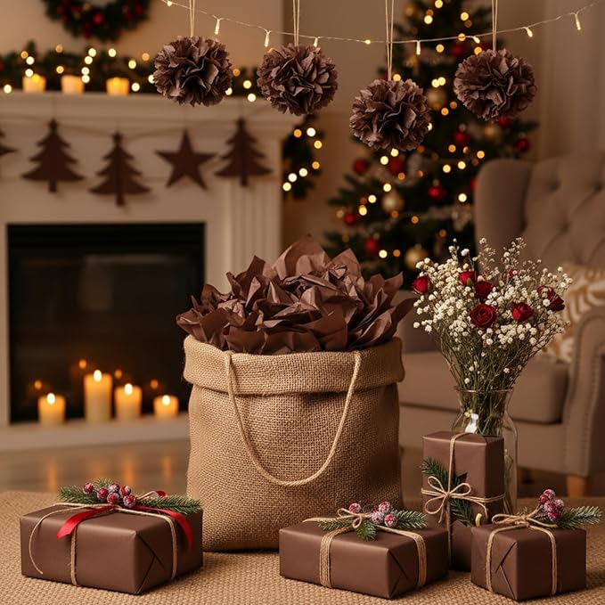 Qilery 500 Sheets Brown Tissue Paper Bulk 15 x 20 Inch Chocolate Brown Wrapping Paper for Gift Bags Acid Free Retro Tissue for Christmas Craft Supplies, Bouquet, Garlands, Forming Pompoms, Party Decor