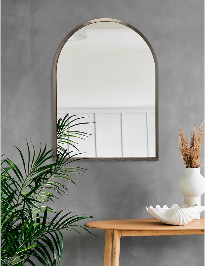 Arched Metal Framed Wall Mirror, Large 26"x18" Aluminum Alloy Bathroom Mirror for Wall, for Bedroom, Entryway, Living Room Vanity Coffee