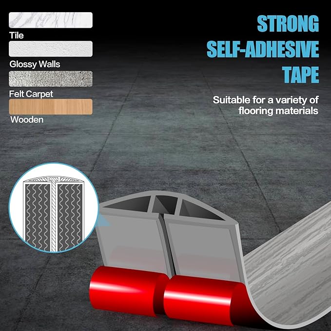 Floor Cord Cover Cavity 0.8"x0.37" Self Adhesive Cord Hider, 10FT Low Profile Cable Management, Extension Strip Protector for Wires, Prevent Cable Trips for Offices, Gyms, Exhibitions (Gray Wood)
