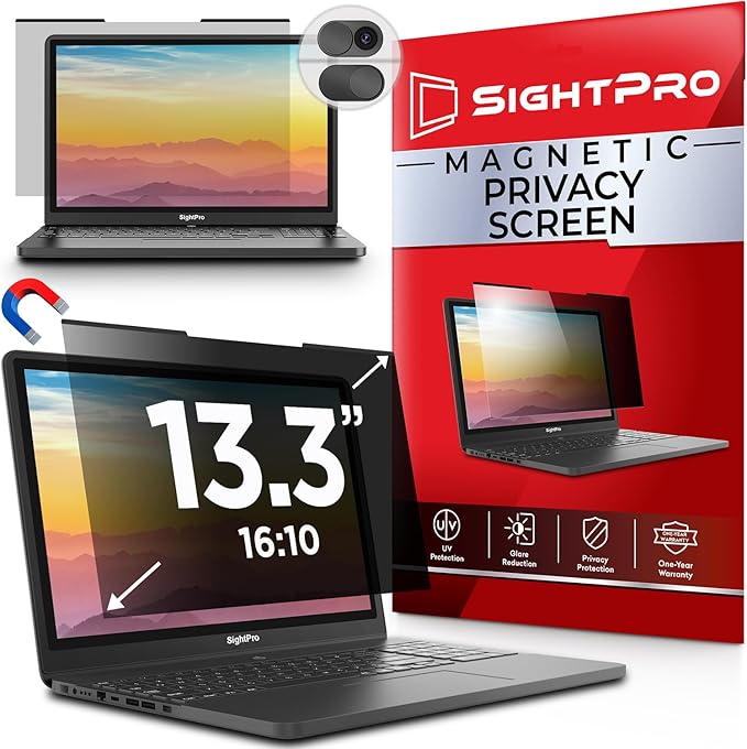 SightPro Magnetic Laptop Privacy Screen 13.3 Inch 16:10 - Removable Computer Privacy Filter Shield and Protector
