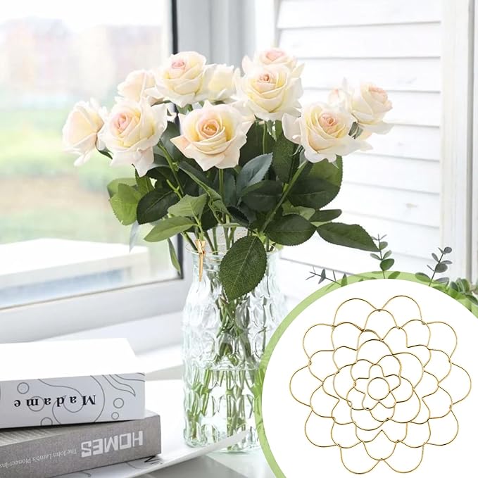 Flower Arrangement Holder Set 3Pcs - Stainless Steel Floral Grid Organizer - Wire Frog Insert for Vases Bouquets DIY Home Decor (Gold)