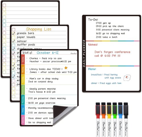 Magnetic Dry Erase List Board by [Brand Name] - 6.5"x8.5" Weekly & Daily Planner with 6 Markers